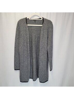 Talbots Women's Small Cardigan Sweater Gray Black Knit Open Front
